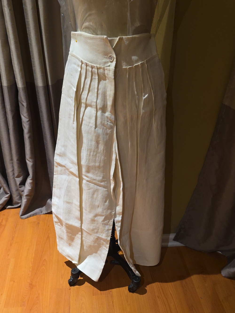 Sonia Rykiel Women's Cream Wide-Leg Pleated Wrap Linen Pants Sz 36
